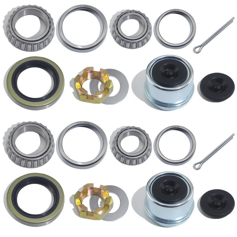 GREPSPUD 2Sets L68149 L44649 Trailer Axle Hub Bearings Kit with 171255TB Grease Seals  1.98'' Trailer Dust Caps  Cotter Pins  Axle Nuts & Washers for 3500 lbs 1-3/8'' to 1-1/16'' #84 Spindle - Image 1